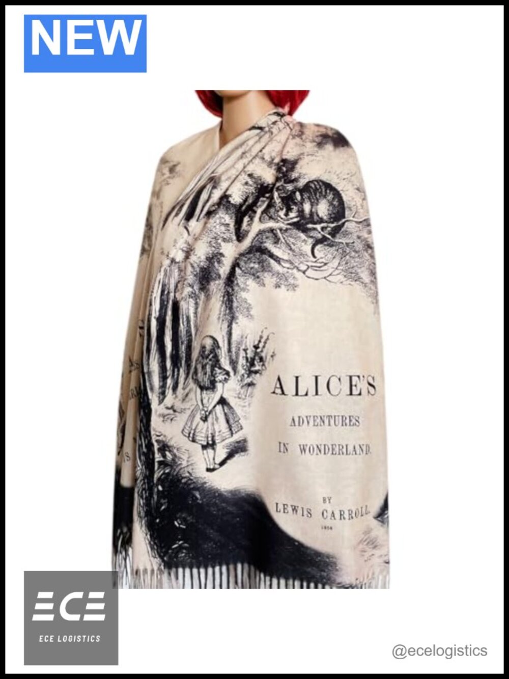 Alice in Wonderland Book Scarf Acrylic Literary Gift Women Shawl